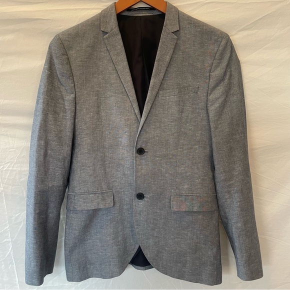 H&M Men's Gray Skinny Fit Linen-Blend Blazer - Size 36R - Picture 3 of 13